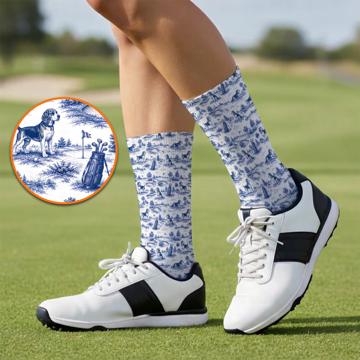 Beagle Toile De Jouy Golf Sock, Vintage Dog Pattern Golf Socks, Beagle Lover Golf Gift