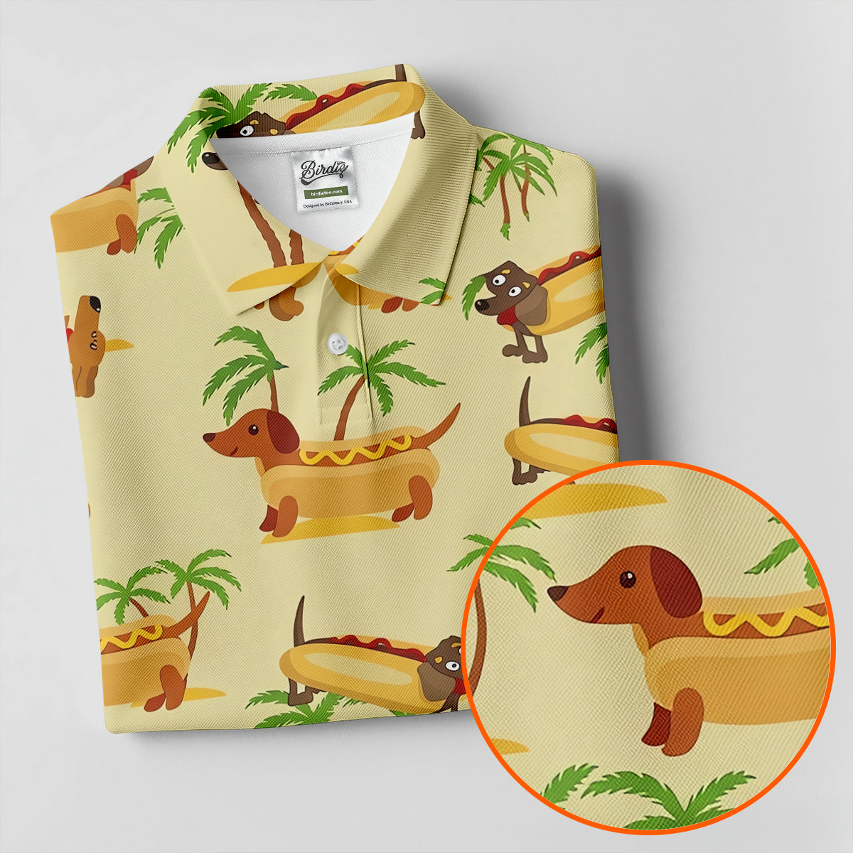 Funny Hot Dog Dachshund Tropical Hawaiian Golf Shirt, Golf Polo For Women, Printed Golf Shirt