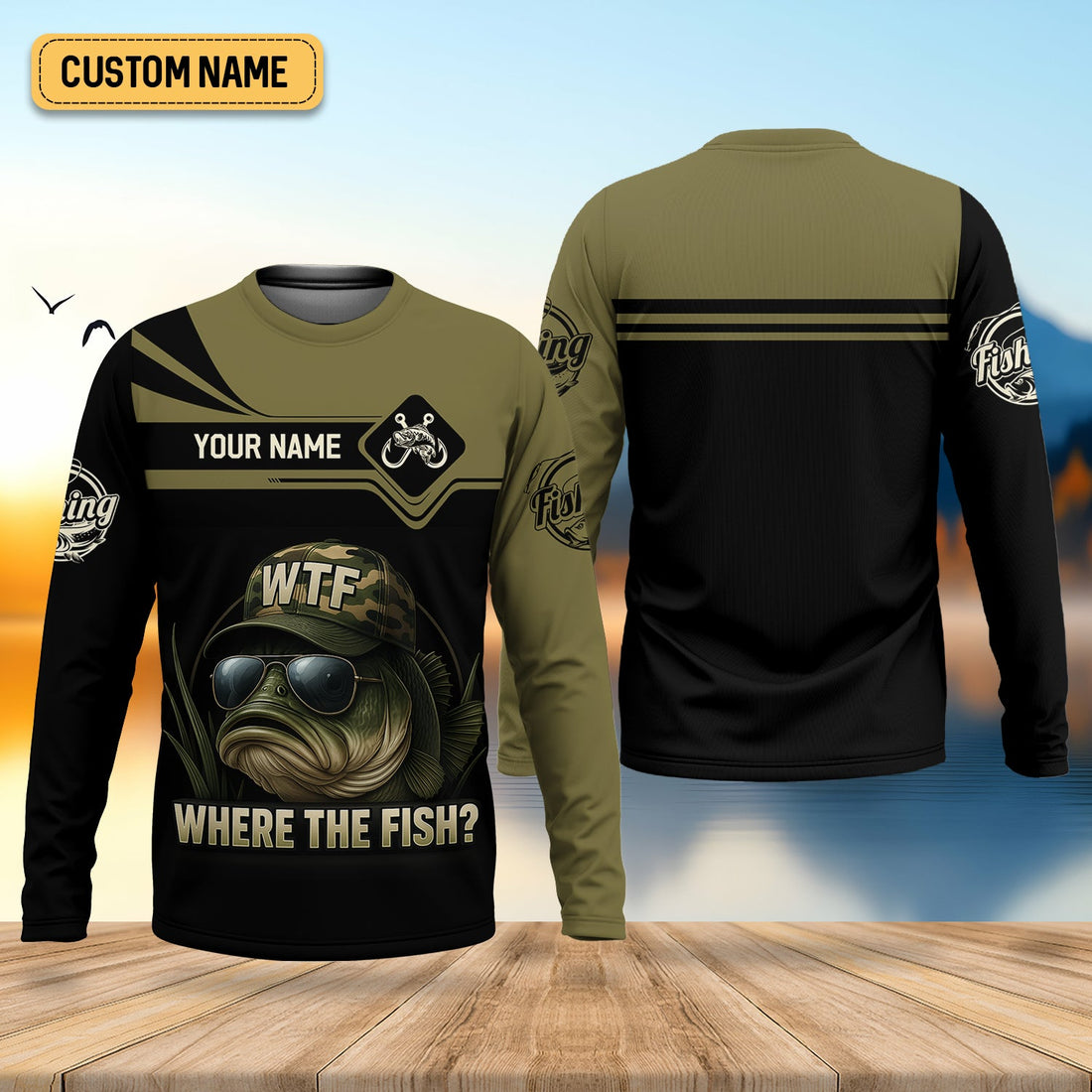 WTF Where The Fish Camo Bass Fishing Shirt, Funny Fishing Shirt, SPF Shirt For Men, Men's Fishing Shirt