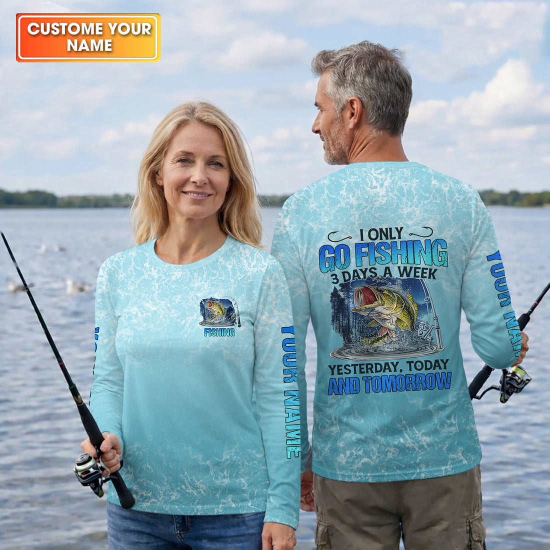 Personalized Fishing Shirt, Custom Name Fishing T-Shirt, I Only Go Fishing 3 Days a Week Fisherman Gift Fishing Shirt for Men, Go Fishing 3 Days a Week, Fishing Gifts For Men