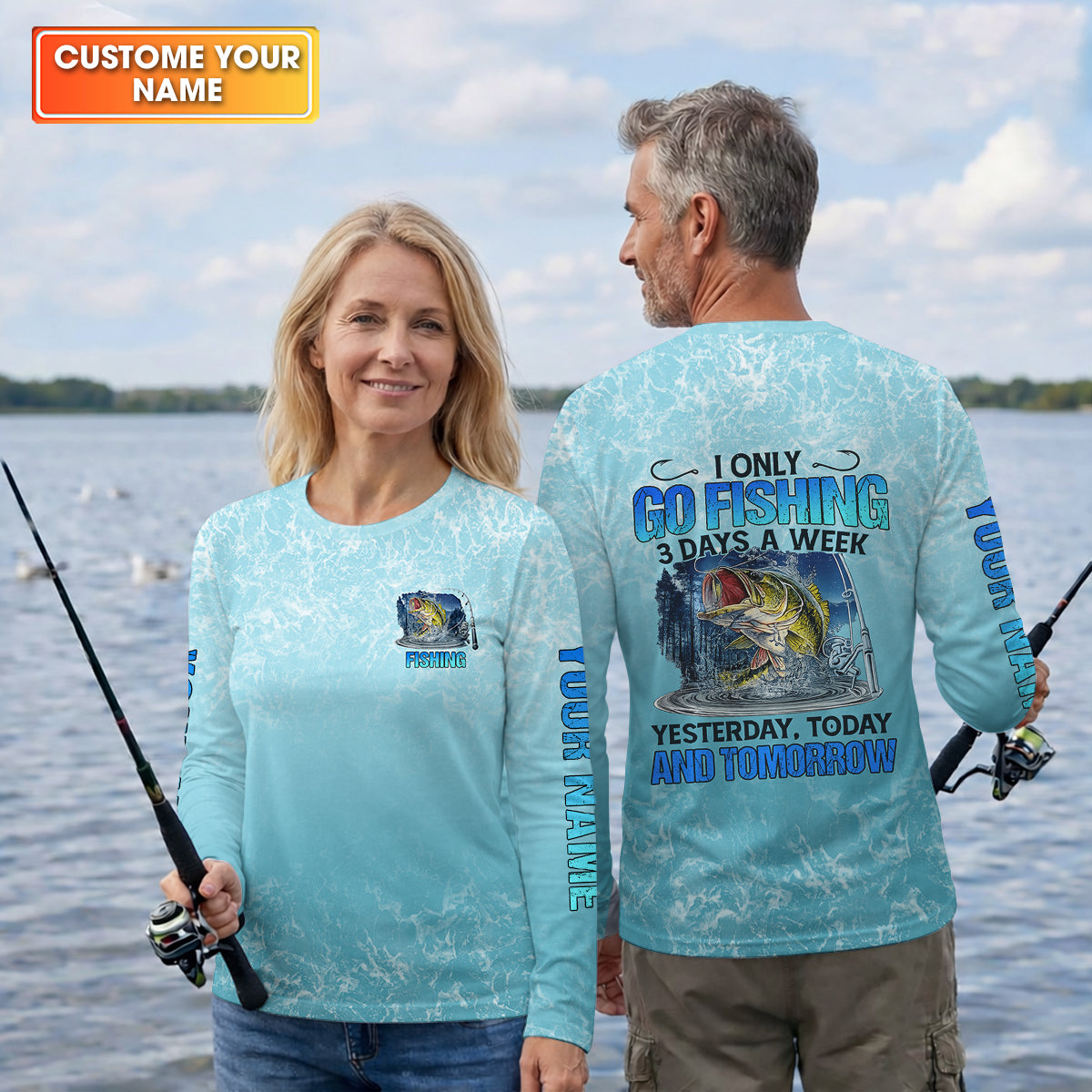Personalized Fishing Shirt, Custom Name Fishing T-Shirt, I Only Go Fishing 3 Days a Week Fisherman Gift Fishing Shirt for Men, Go Fishing 3 Days a Week, Fishing Gifts For Men