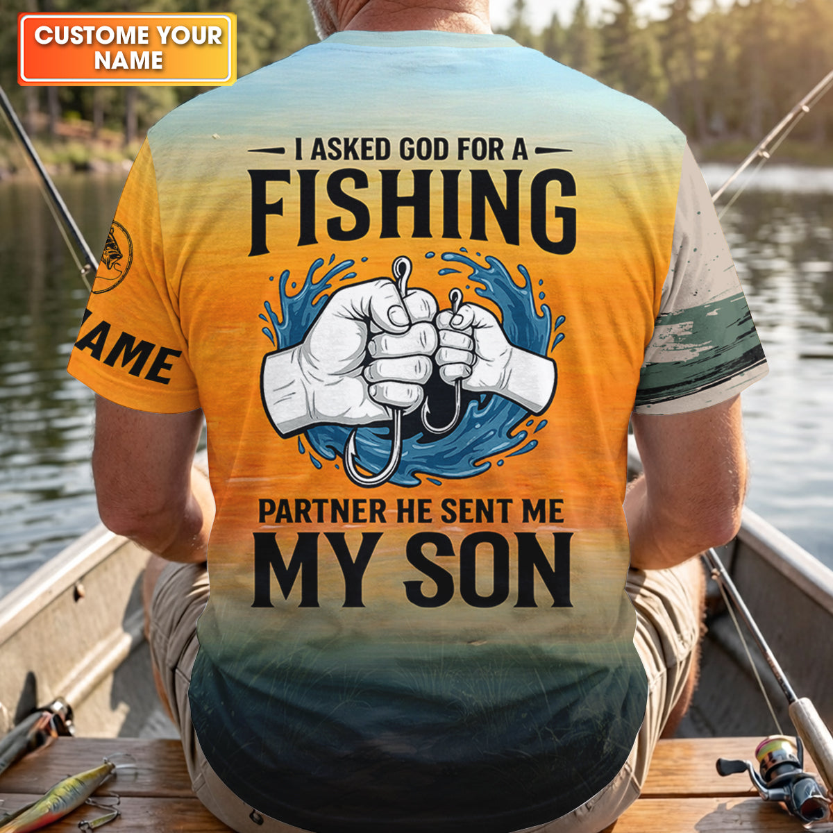 I Asked God For A Fishing Partner Father Son Fishing UPF Shirts, Dad Fishing Gift, Fishing Shirts For Men