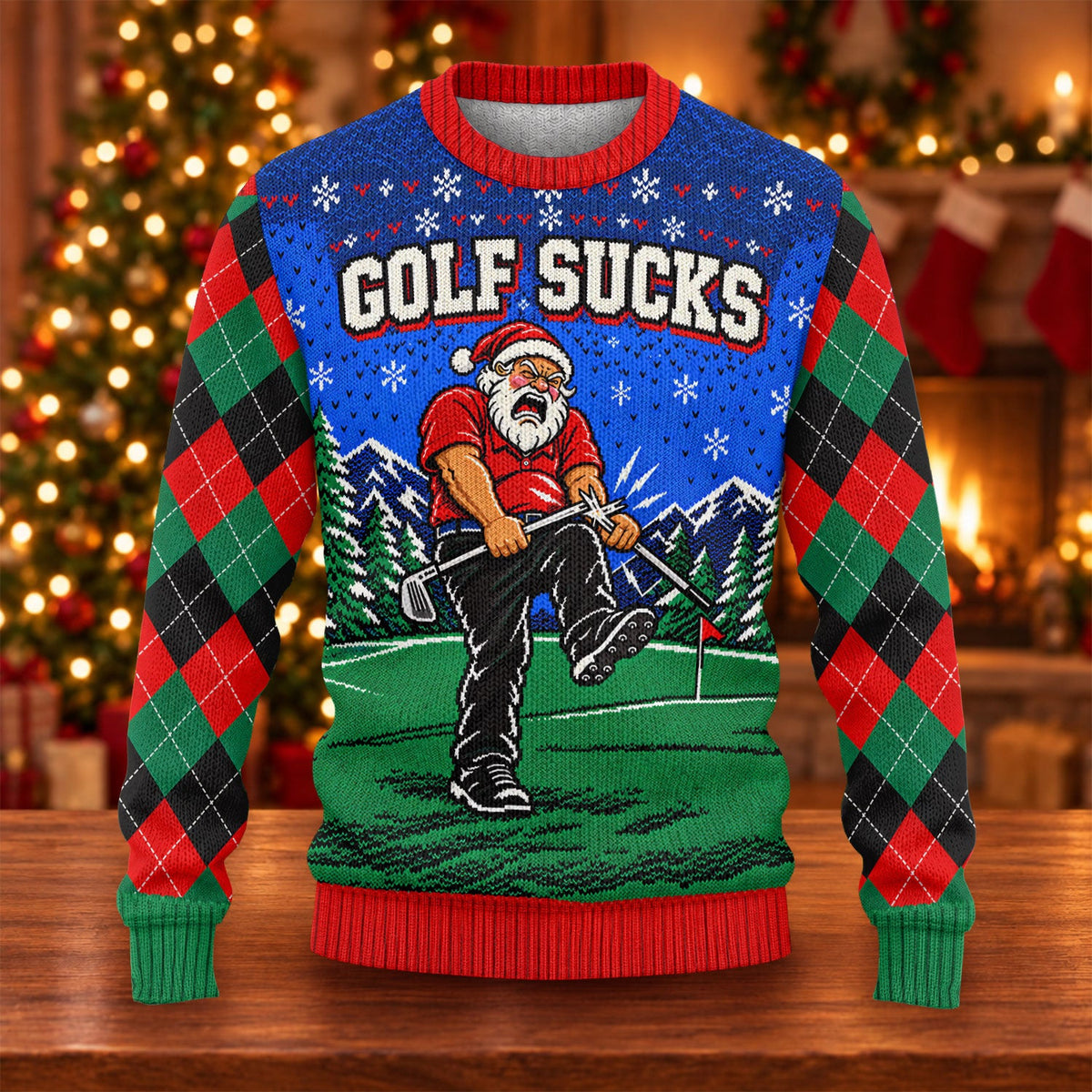 Golf Sucks Angry Santa Ugly Christmas Sweater, Funny Christmas Gifts, Golf Apparel