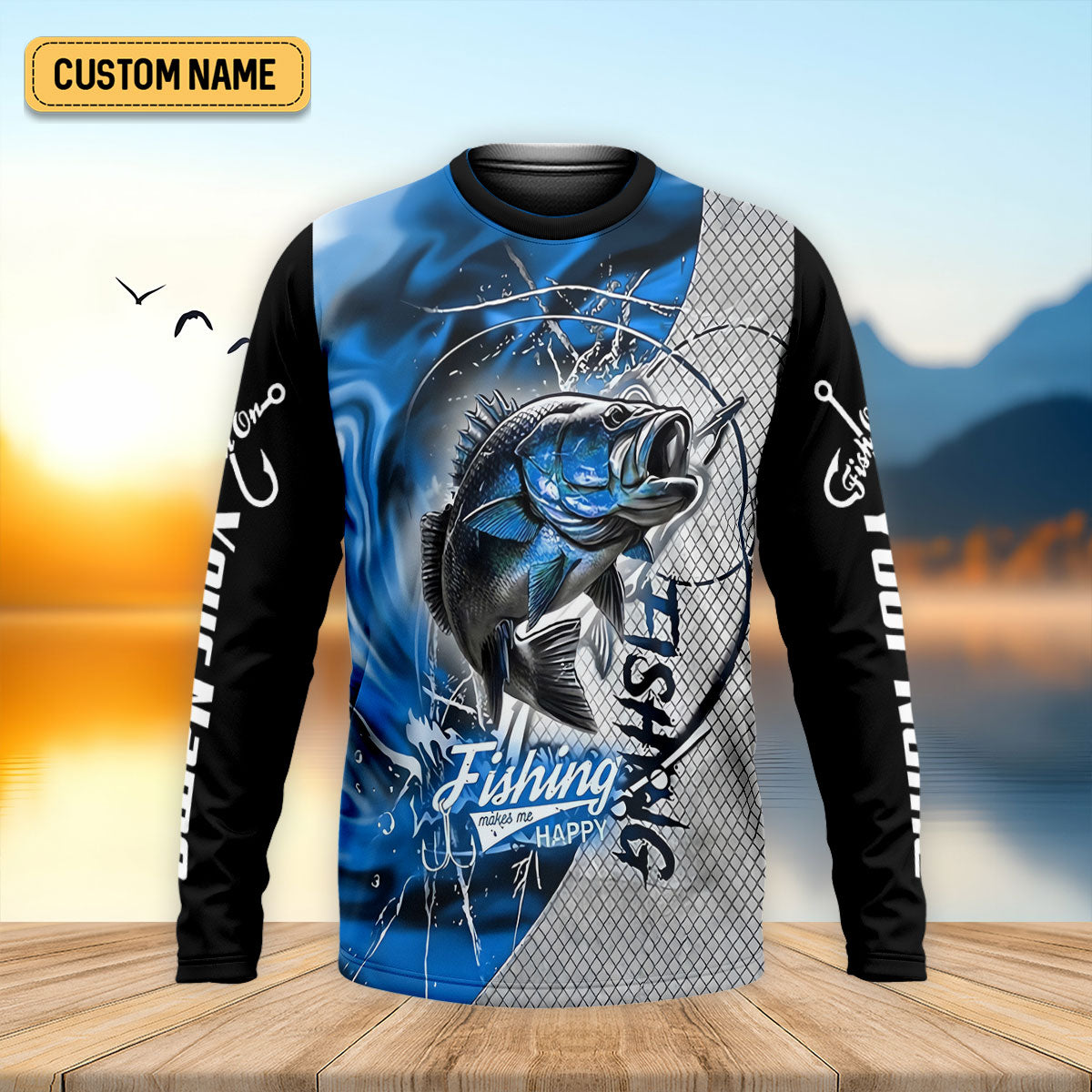 Fishing Makes Me Happy Largemouth Bass Fishing UPF Shirts, Funny Fishing Shirt, Fishing Shirts For Men