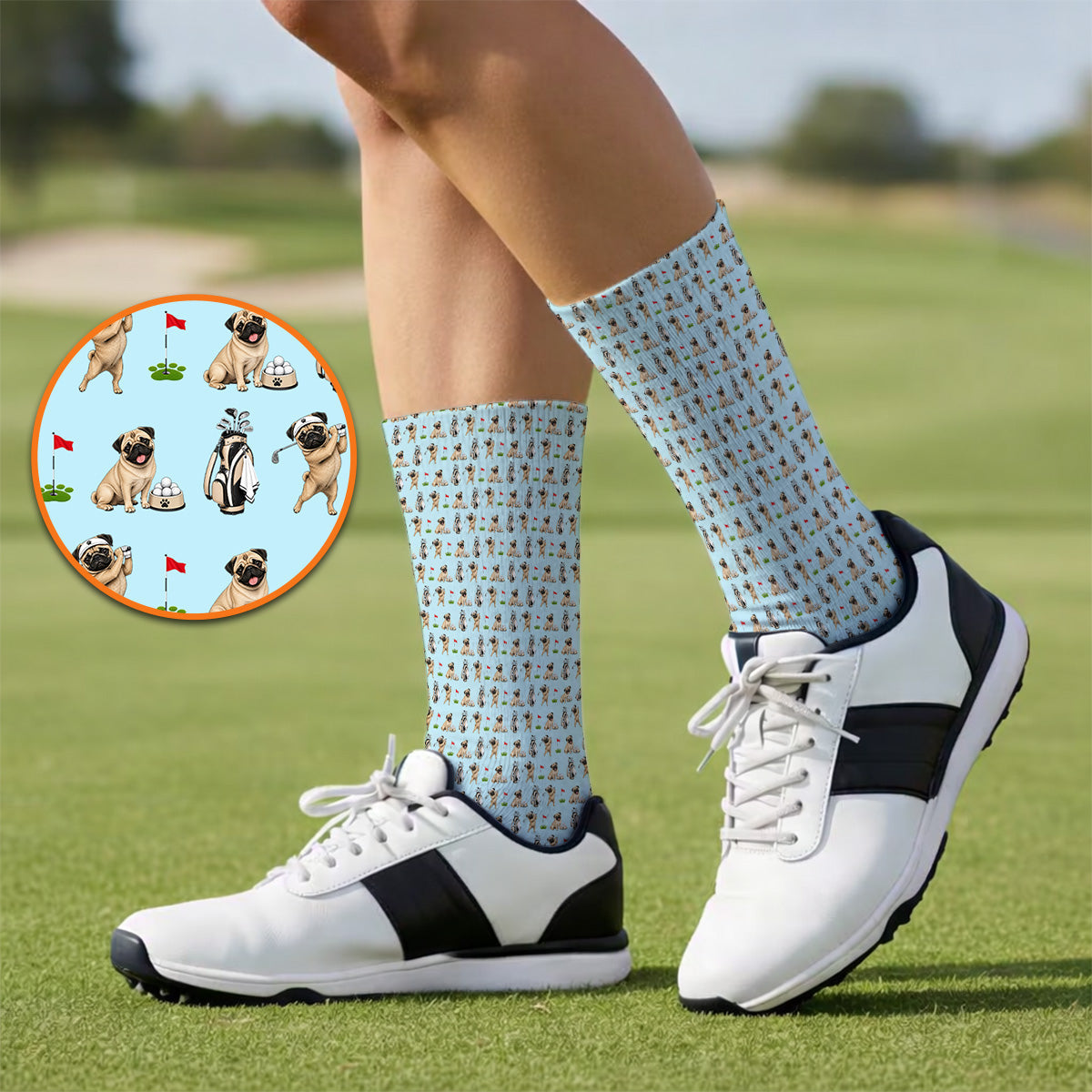 Funny Pug Golf Socks, Pug Pattern Golf Sock, Dog Lover Golf Gift