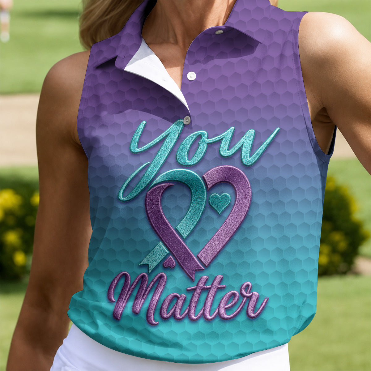 You Matter Suicide Prevention Ribbon Heart Golf Shirts For Women, Performance Golf Shirt