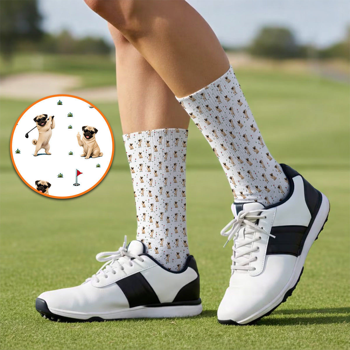 Pug Pattern Golf Socks, Funny Pug Golf Sock, Crazy Golf Gift For Golfer