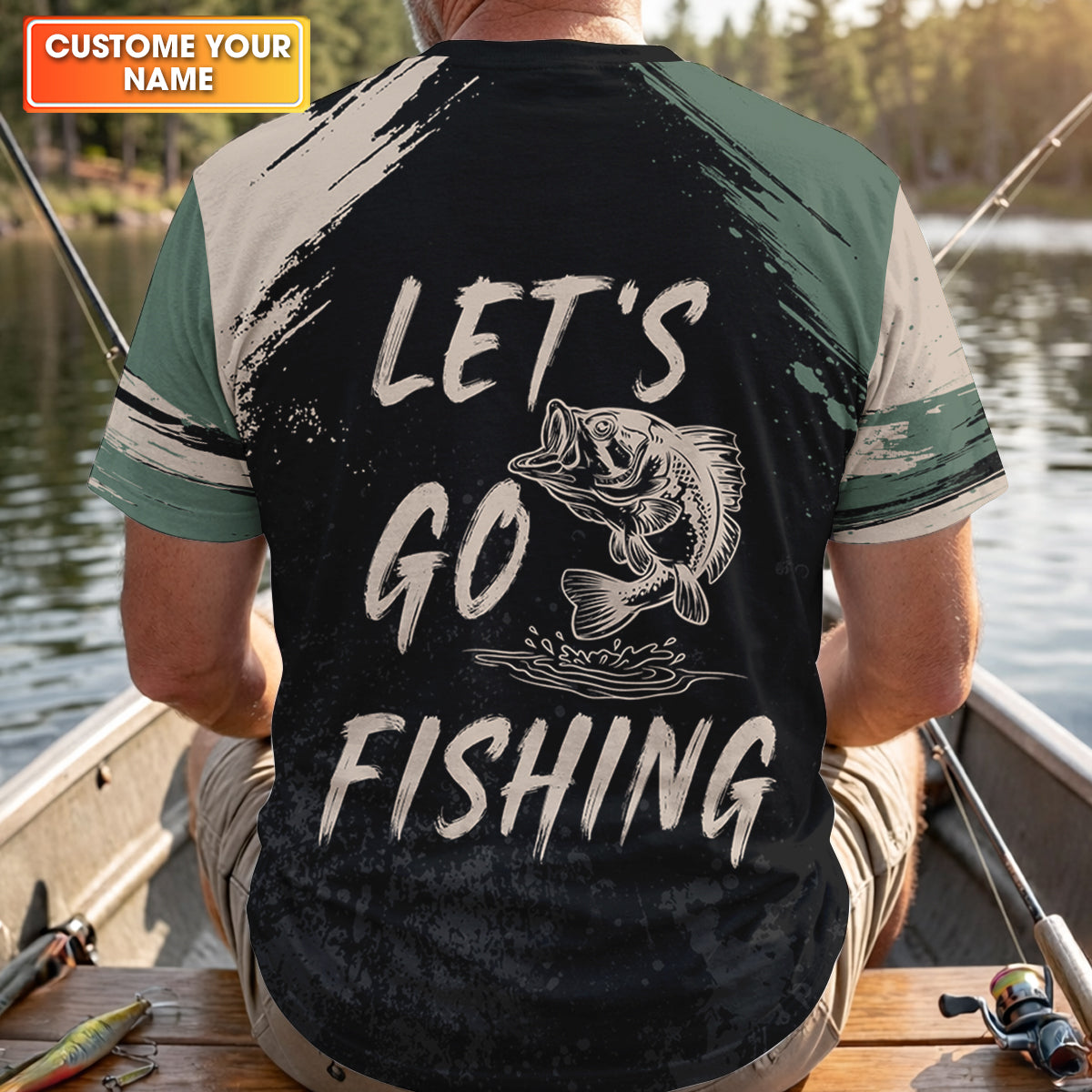 Let's Go Fishing Distressed Pattern Retro Fishing Shirt, Fishing UPF Shirts, Fishing Shirts For Men