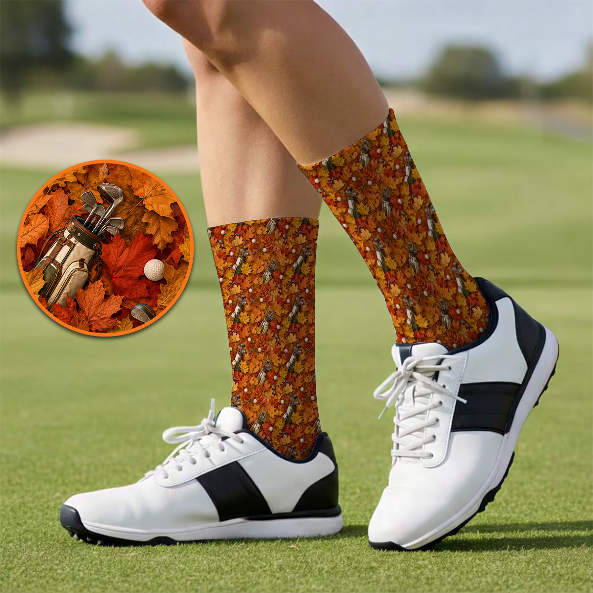 Autumn Golf Socks, Fall Leaves Pattern Golf Sock, Maple Leaf Golf For Golfer