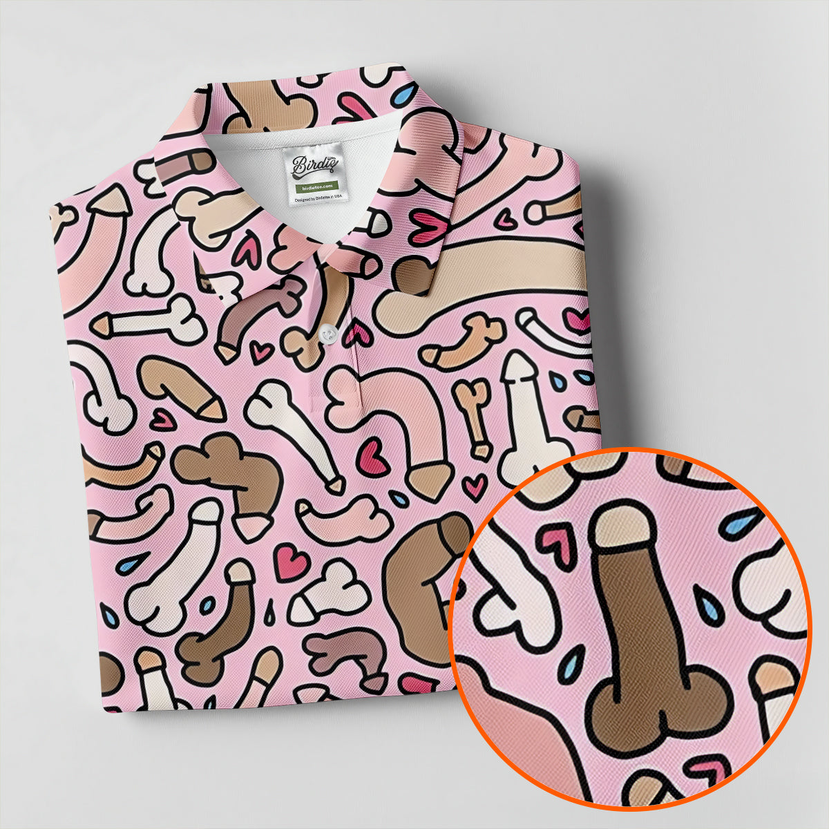 Funny Adult Doodle Pink Pattern Polo Shirt, Womens Golf Polo, Golf Shirts For Women