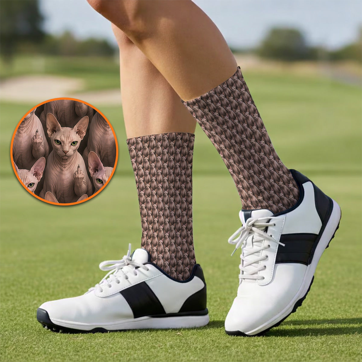 Funny Sphynx Cat Golf Socks, Hairless Cat Pattern Golf Sock, Crazy Golf Gift For Golfer