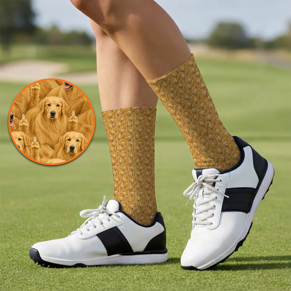 Golden Retriever Middle Finger Golf Socks, Funny Dog Lover Pattern Golf Sock, Golden Retriever Gift For Golfer Dad