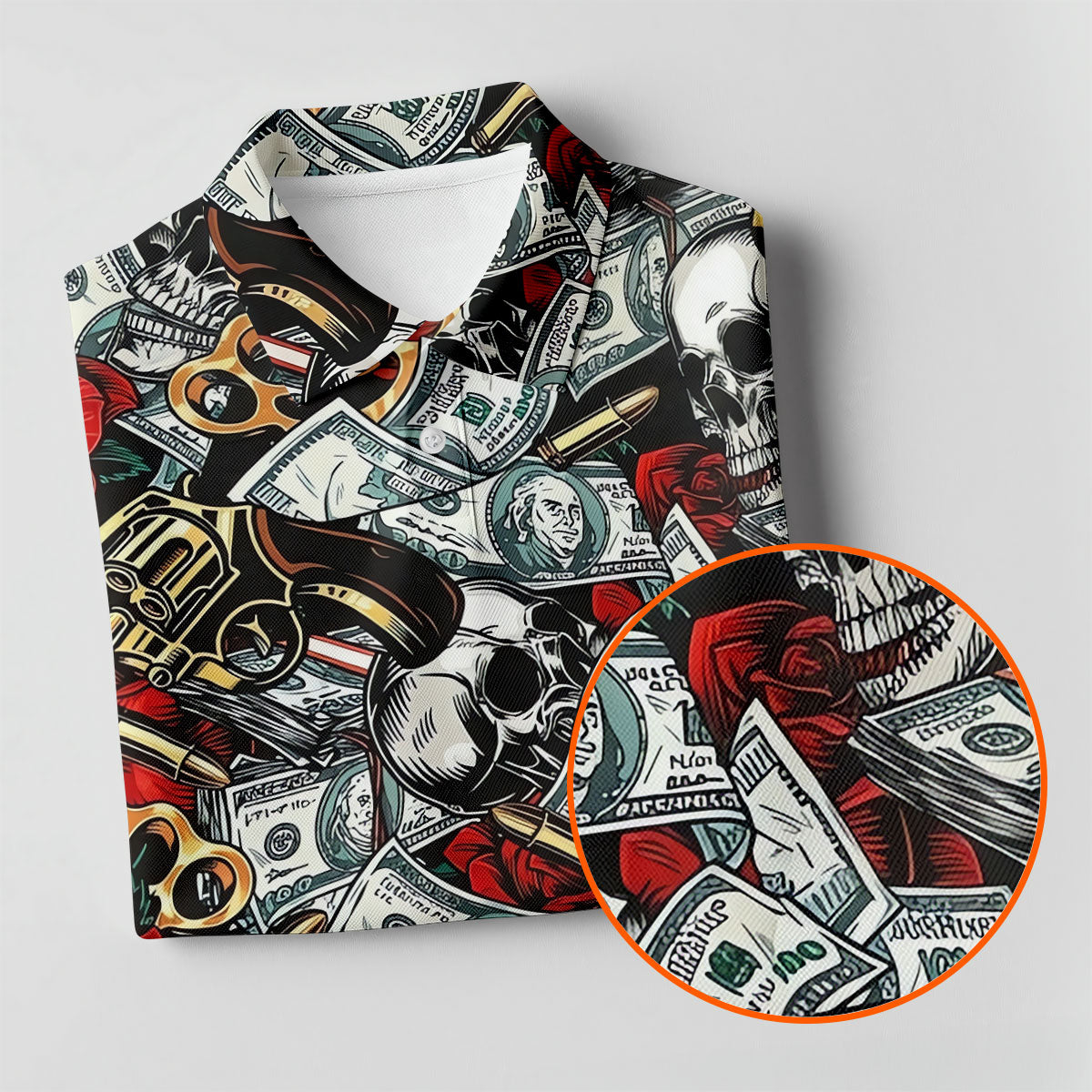 Black Skull Cash Rose Western Pattern Golf Polo Shirt, Men's Golf Shirt, Hawaiian Golf Shirt