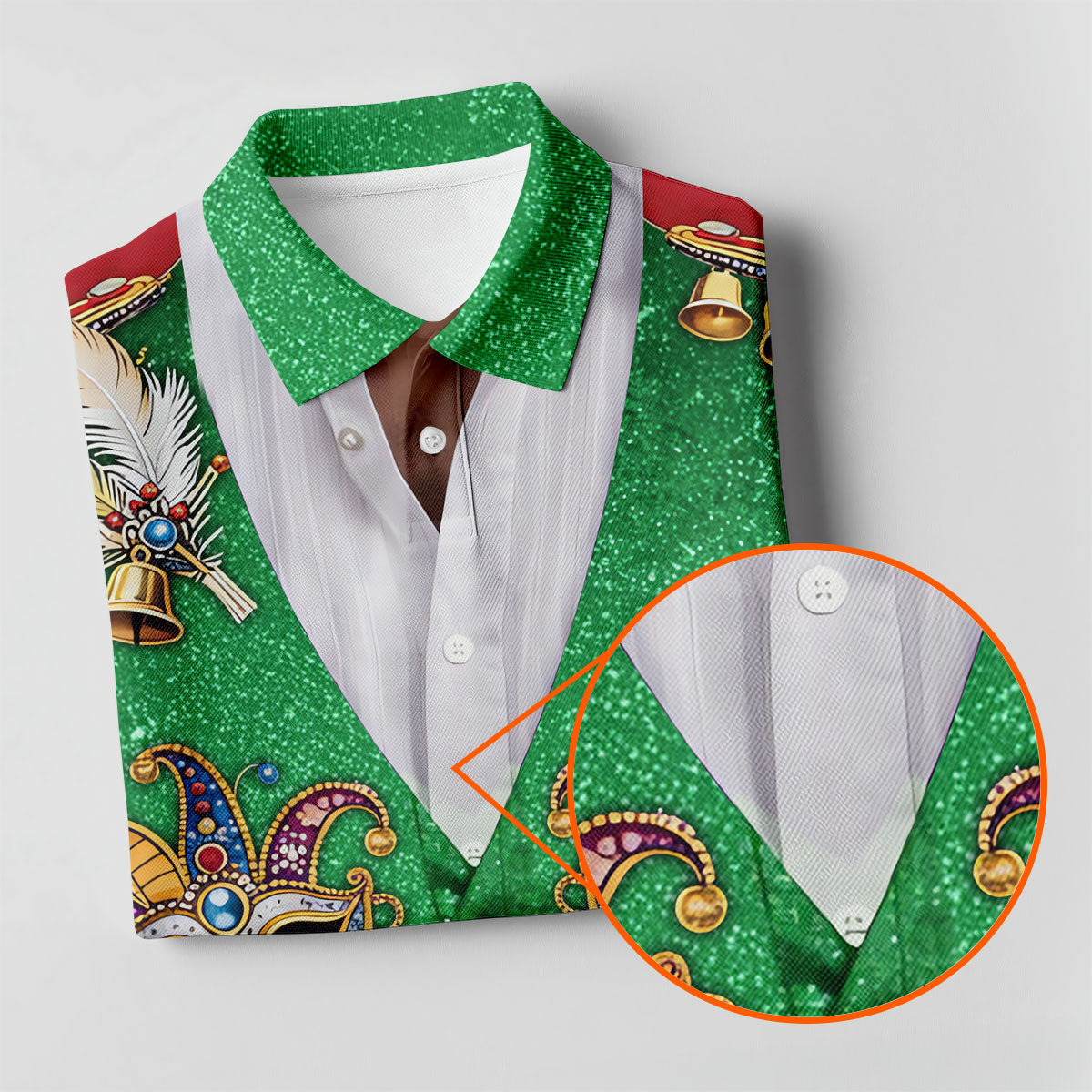 Masquerade Mask Feather Mardi Gras Glitter Print Green Golf Shirt, Women's Golf Tops, Ladies Golf Shirts