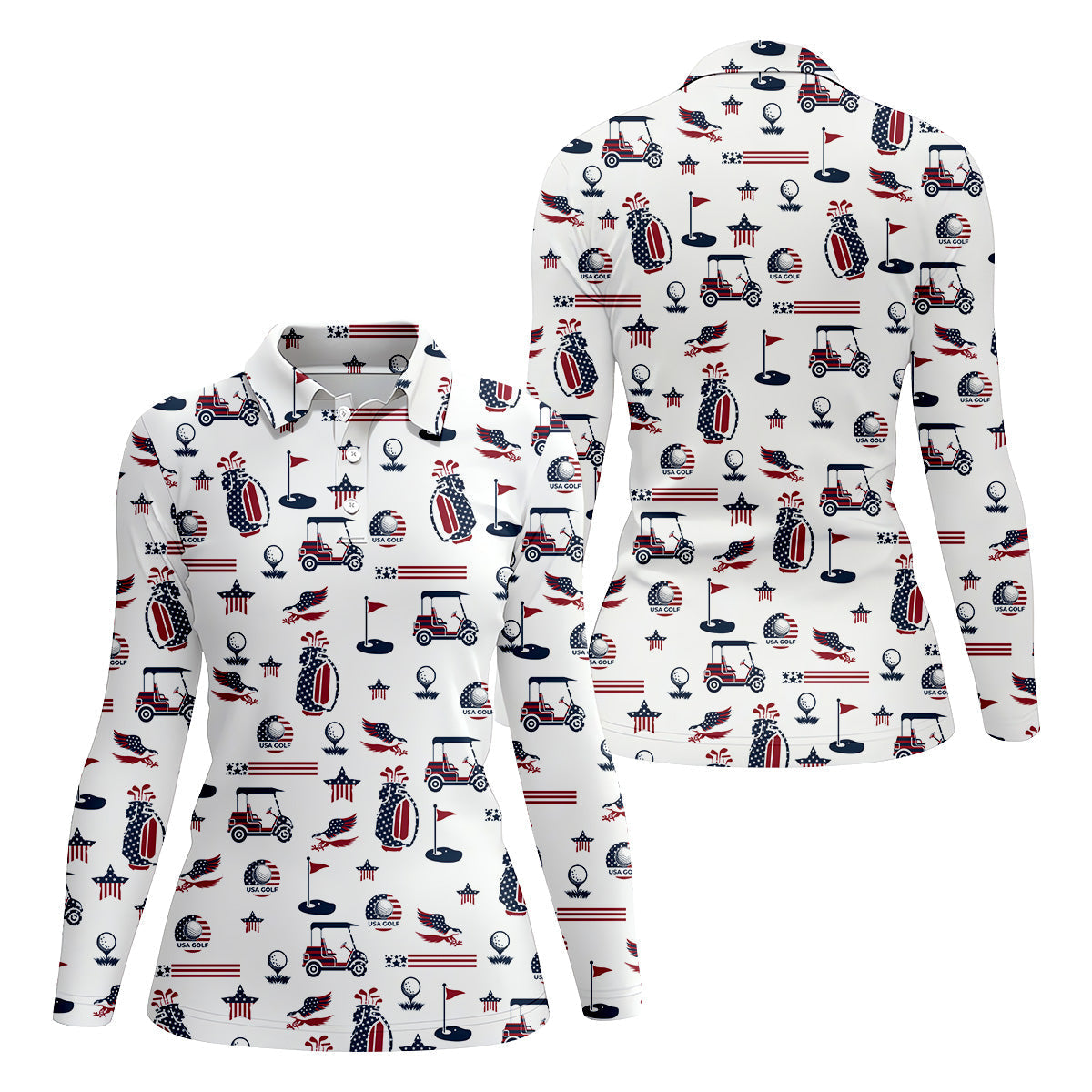 Patriotic USA Funny Womens Golf Polo ShirtWomen's 4th Of July Shirts, USA Golf Shirt, Custom Ladies Golf Shirt