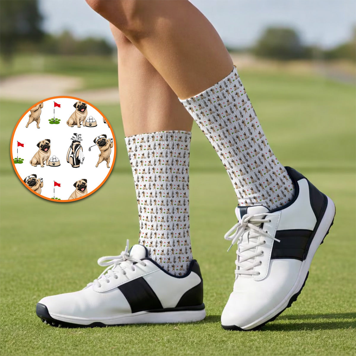 Funny Pug Golf Socks, Pug Pattern Golf Sock, Dog Lover Golf Gift