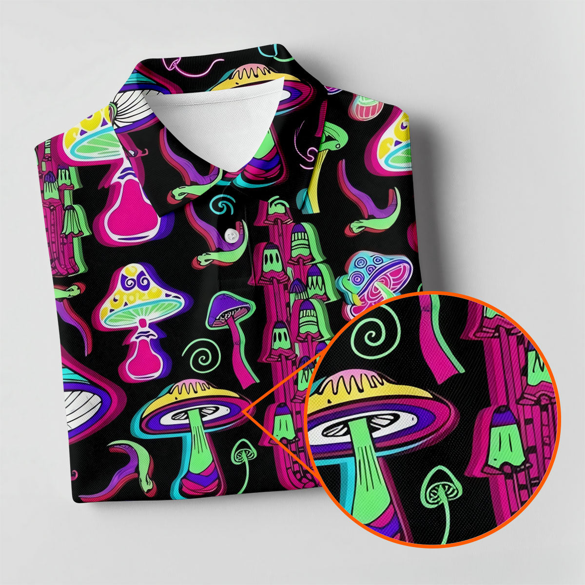 Black Neon Mushroom Pattern Golf Shirt, Mens Golf Polo, Golf Apparel For Men, Printed Golf Shirts