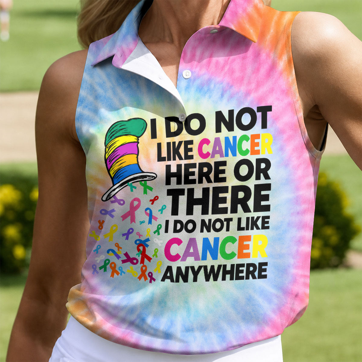 I Do Not Like Cancer Tie Dye Polo Shirt, Golf Shirts For Women, Women’s Golf Apparel