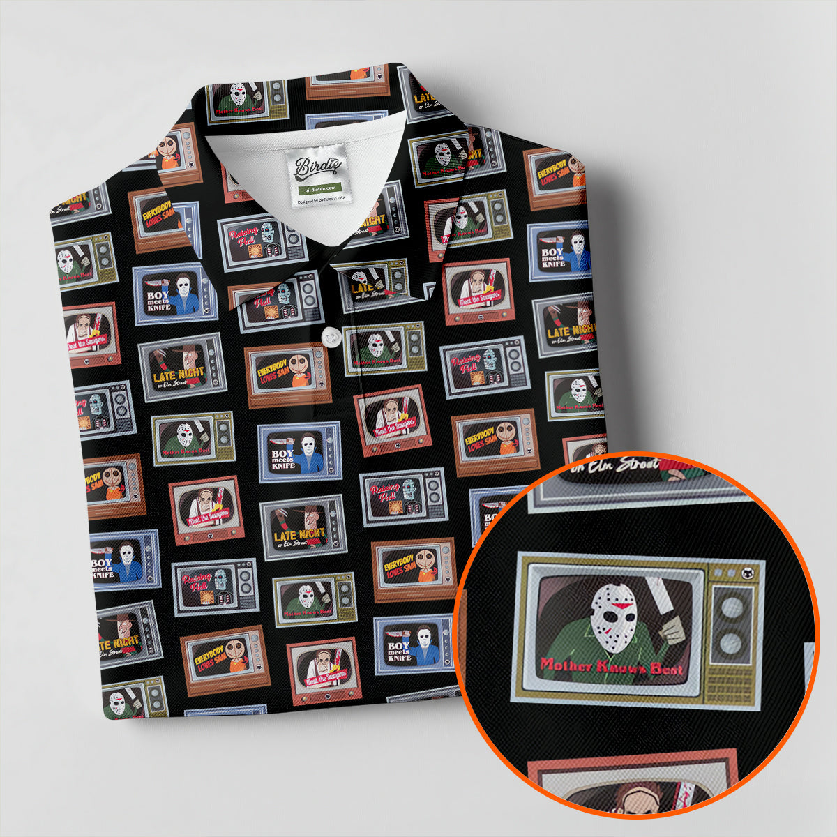Horror Characters On Vintage TVs Halloween Polo Shirt, Women’s Golf Polo, Ladies Golf Top