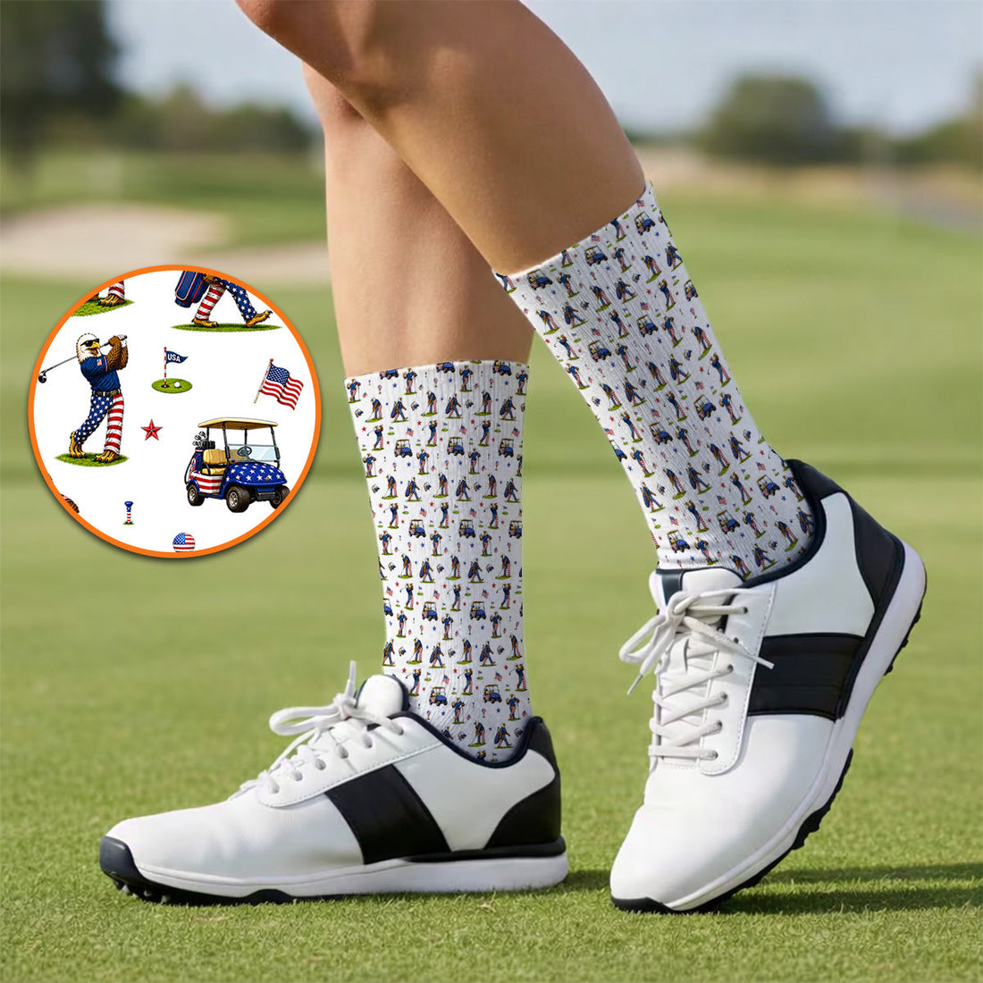 Patriotic Eagle Golf Socks, USA Flag Pattern Golf Sock, Funny Golf Gift For Golfer