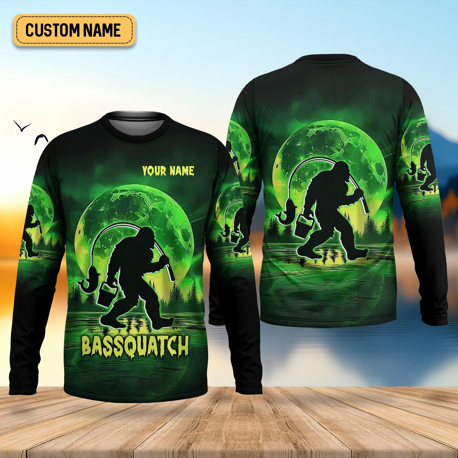 Bassquatch Green Neon Bigfoot Fishing Shirt, SPF Shirt For Men, Gift For Fisherman, Bass Fishing