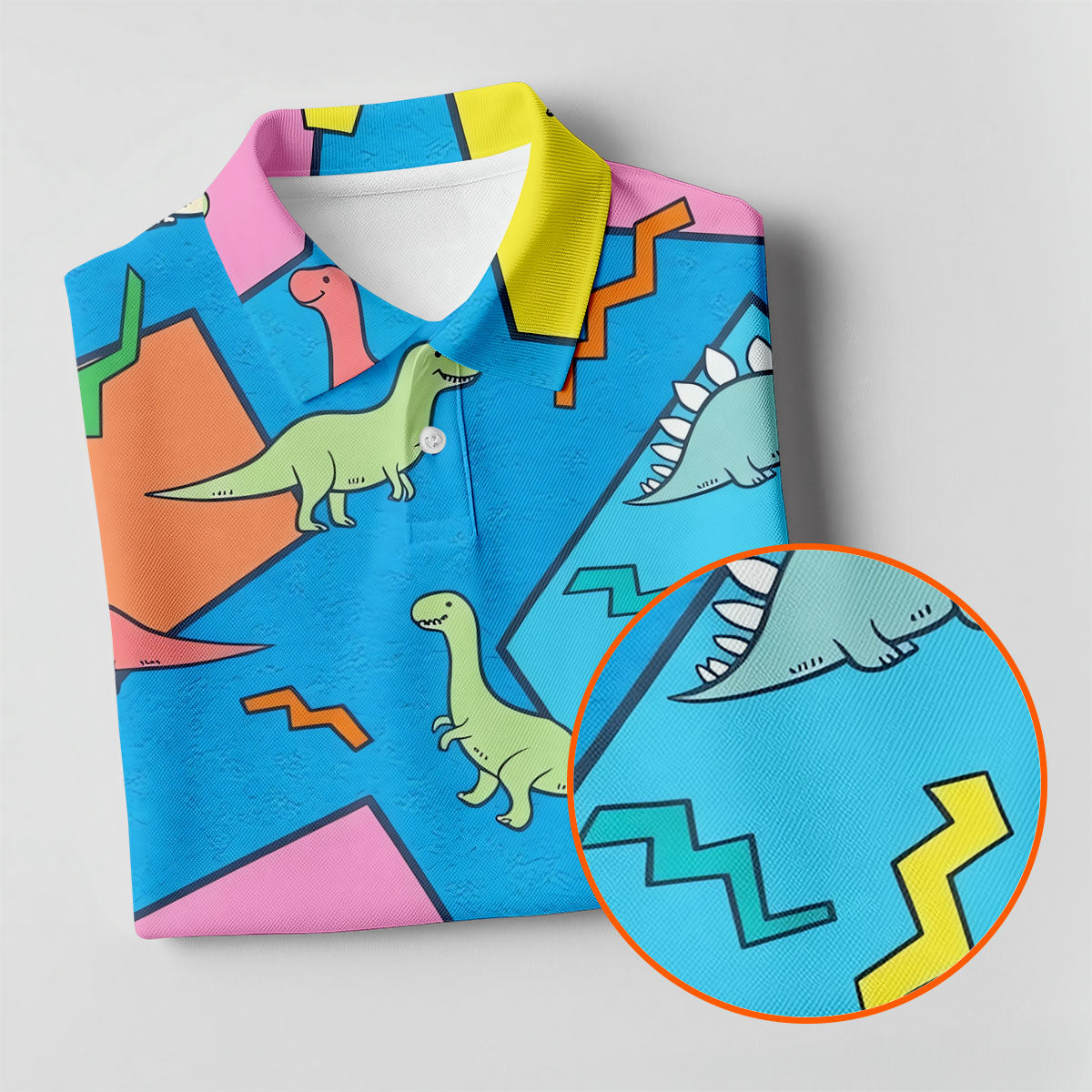 Retro Colorful Dinosaur Pattern Golf Shirt, Women's Golf Tops, Golf Shirts For Women