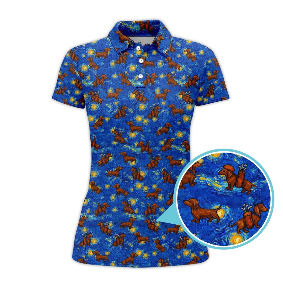 Pattern Golf Shirt For Golfer, Dachshund Golf Shirt, Starry Night Dachshund Golf Shirt For Men