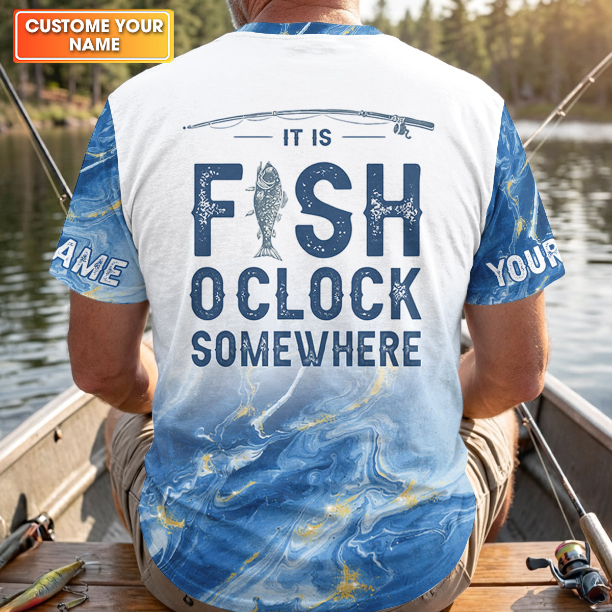 It Is Fish O'Clock Somewhere Blue Gradient Funny Fishing Shirt, Fishing UPF Shirts, Fishing Shirts For Men