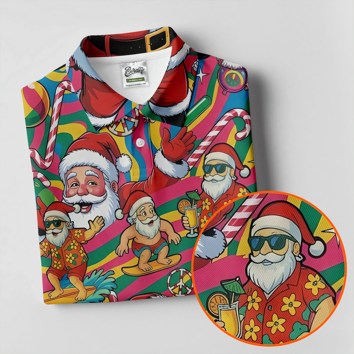 Funny Tropical Santa Christmas Polo Shirt, Womens Golf Polo, Christmas Shirts For Women