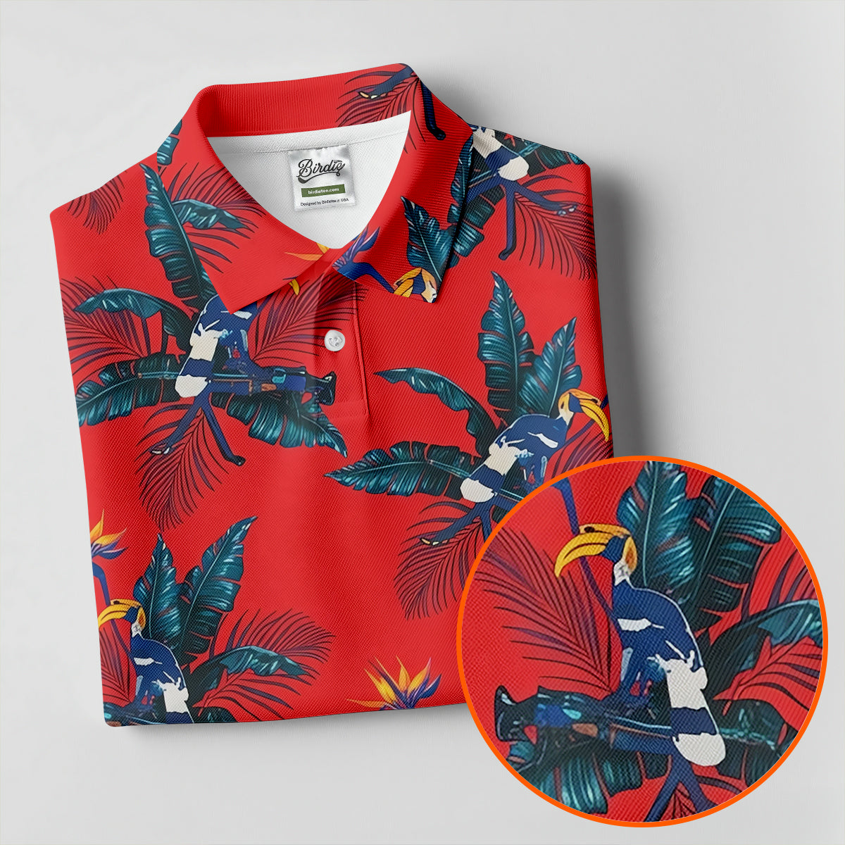 Tropical Toucan Bird Of Paradise Flower Hawaiian Golf Shirt, Summer Vibe Golf Shirts For Men
