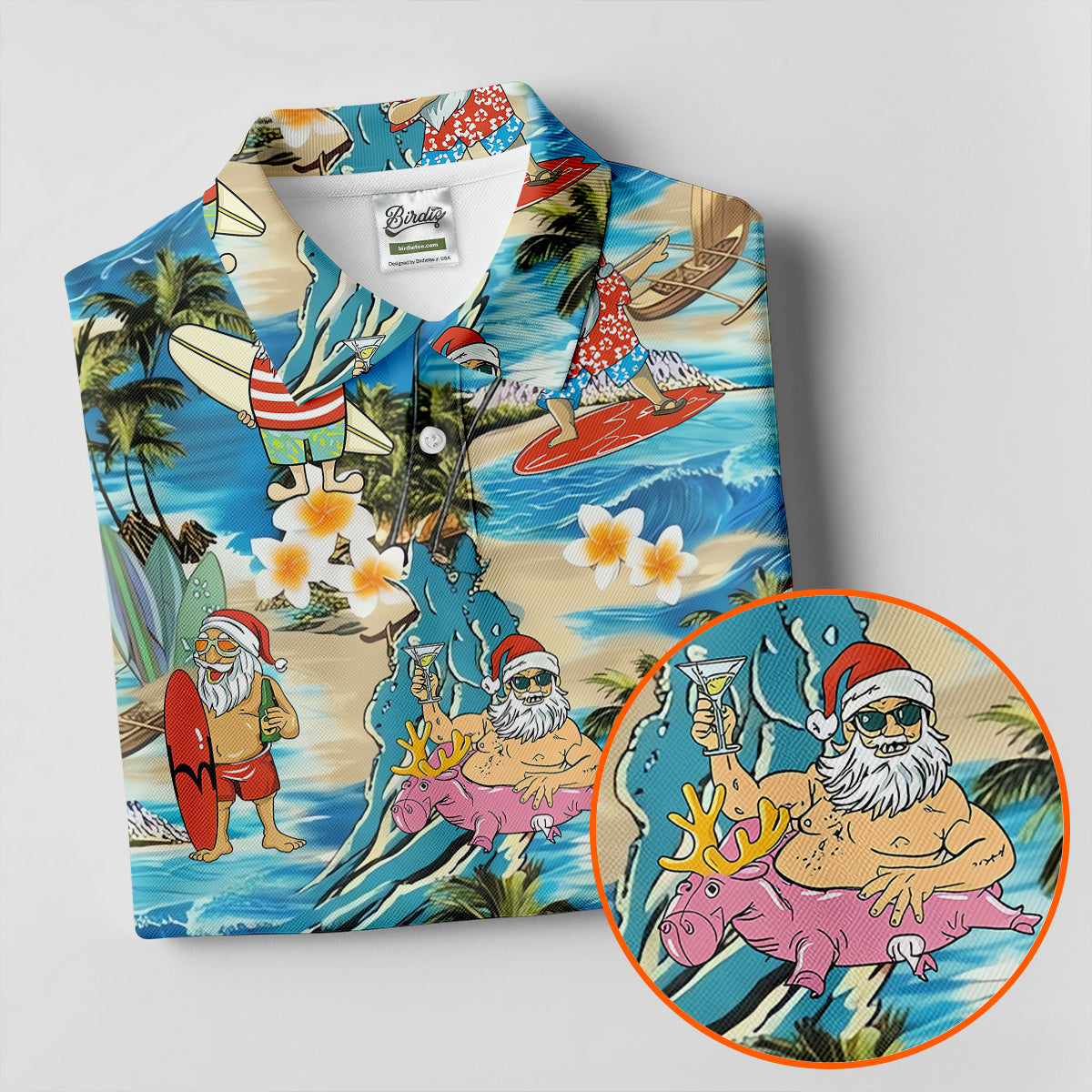 Men's Tropical Santa Surf Vacation Men's Golf Shirt, Christmas Golf Shirt, Golf Apparel For Men