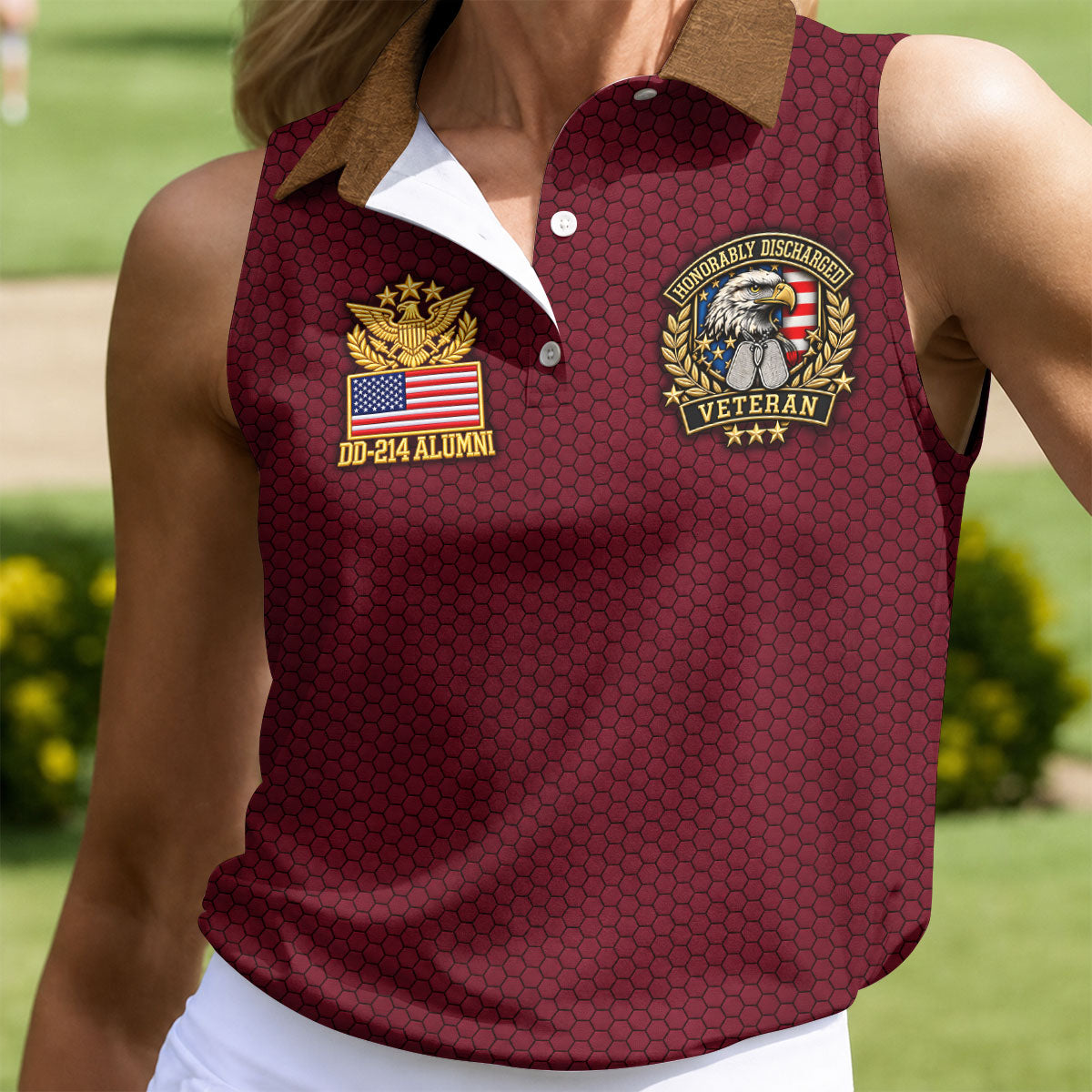 DD-214 Maroon Honeycomb Veteran Polo Shirt, Golf Shirts For Women, Veterans Day Shirt