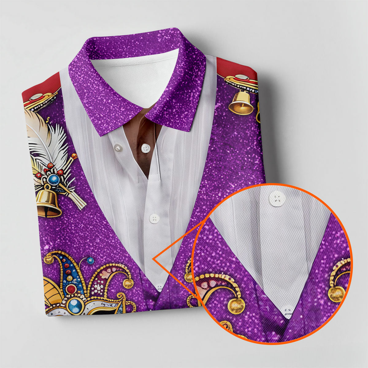 Masquerade Mask Feather Mardi Gras Glitter Print Purple Golf Shirt, Women's Golf Tops, Ladies Golf Shirts