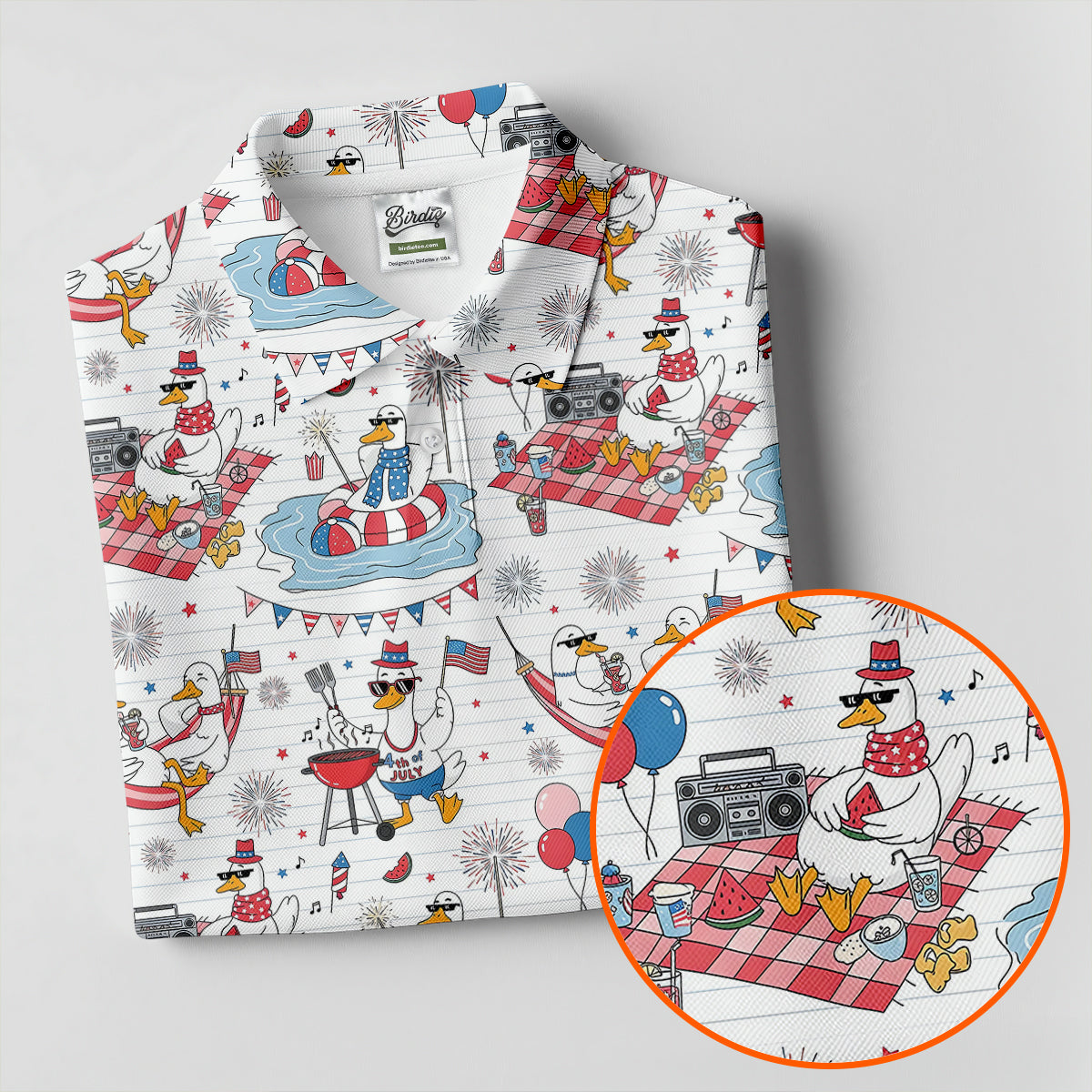 Funny Patriotic Duck Summer Party Polo Shirt, Mens Golf Polo, Golf Shirts For Men