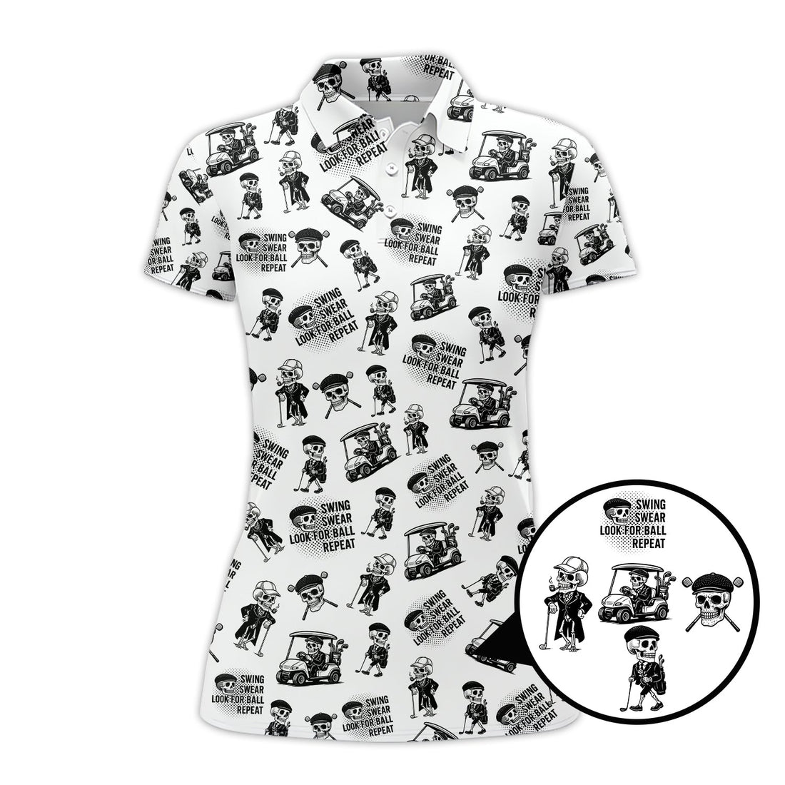 Funny Skull Golf Shirt For Men, Skeleton Golf Pattern Polos, Crazy Golf Shirts For Golfers