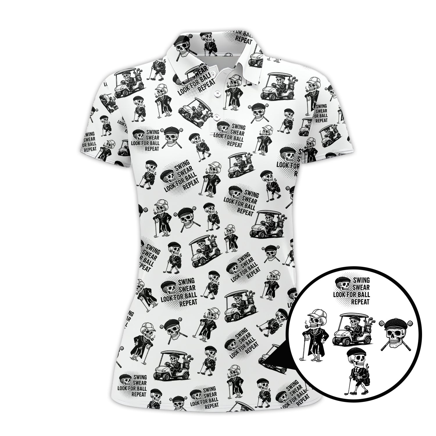 Funny Skull Golf Shirt For Men, Skeleton Golf Pattern Polos, Crazy Golf Shirts For Golfers
