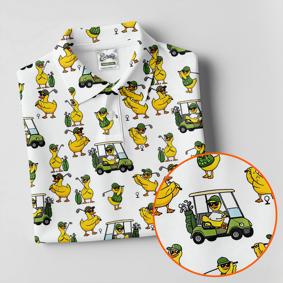 Funny Golfing Duck And Golf Cart Pattern Polo Shirt, Mens Golf Polo, Golf Shirts For Men