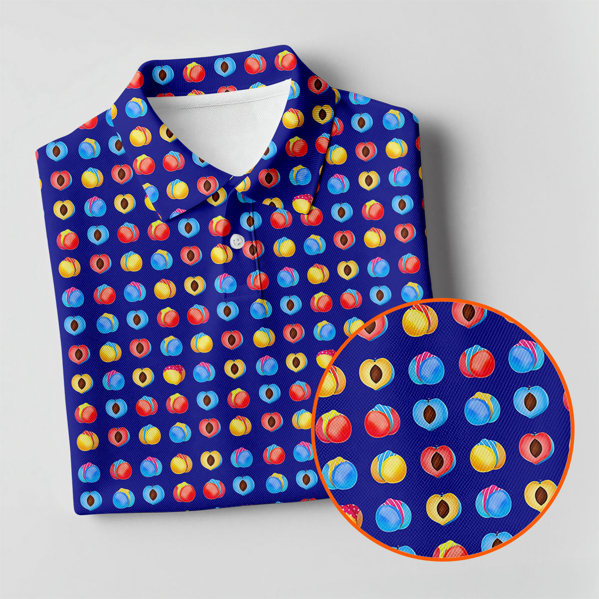 Funny Peach Emoji Pattern Golf Polo Shirt, Women's Golf Polo, Printed Golf Shirt