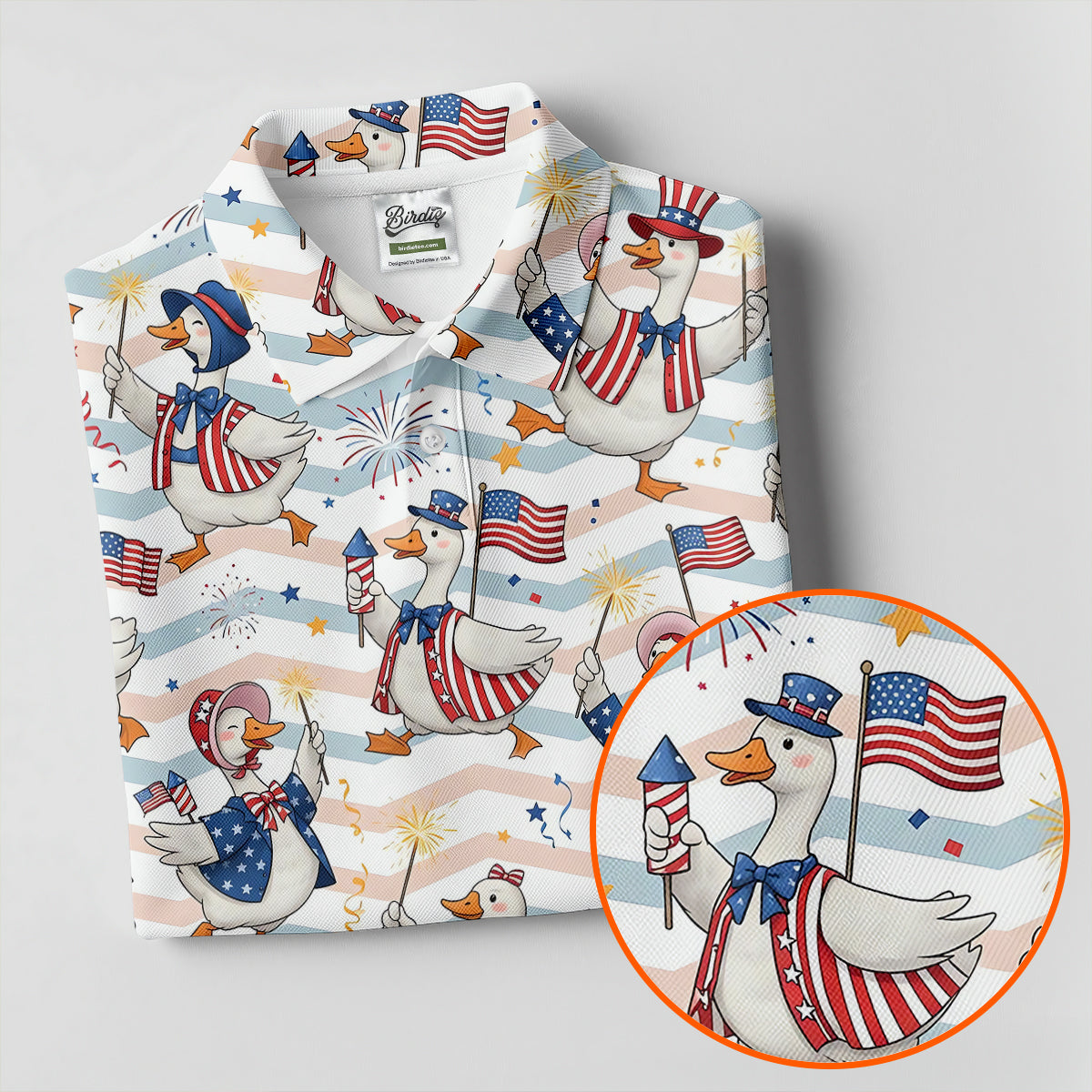 Patriotic Duck USA Flag Fireworks Polo Shirt, Womens Golf Polo, Golf Shirts For Women