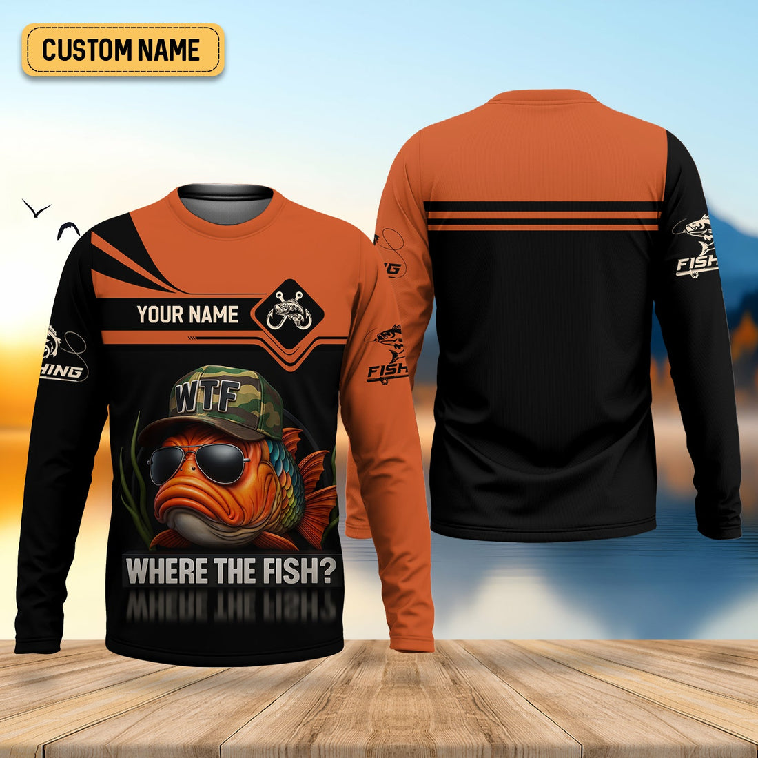 WTF Where The Fish Camo Tournament Fishing Shirts, Funny Fishing Shirt, SPF Shirt For Men, Men's Fishing Shirt