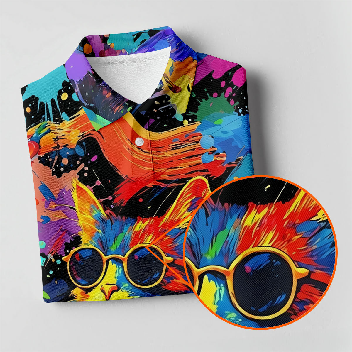 Colorful Cat Sunglasses Paint Splash Golf Shirt, Men's Golf Shirt, Golf Apparel For Men