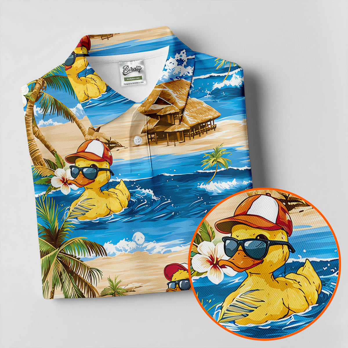 Cool Duck Hawaiian Golf Shirt, Surfing Duck Beach Women's Golf Polo, Polo Shirts For Women