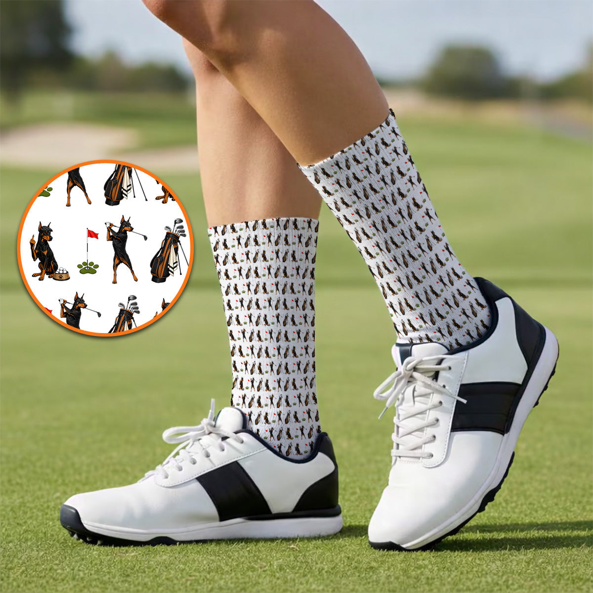 Doberman Golf Sock, Funny Doberman Pattern Golf Socks, Dog Lover Golf Gift