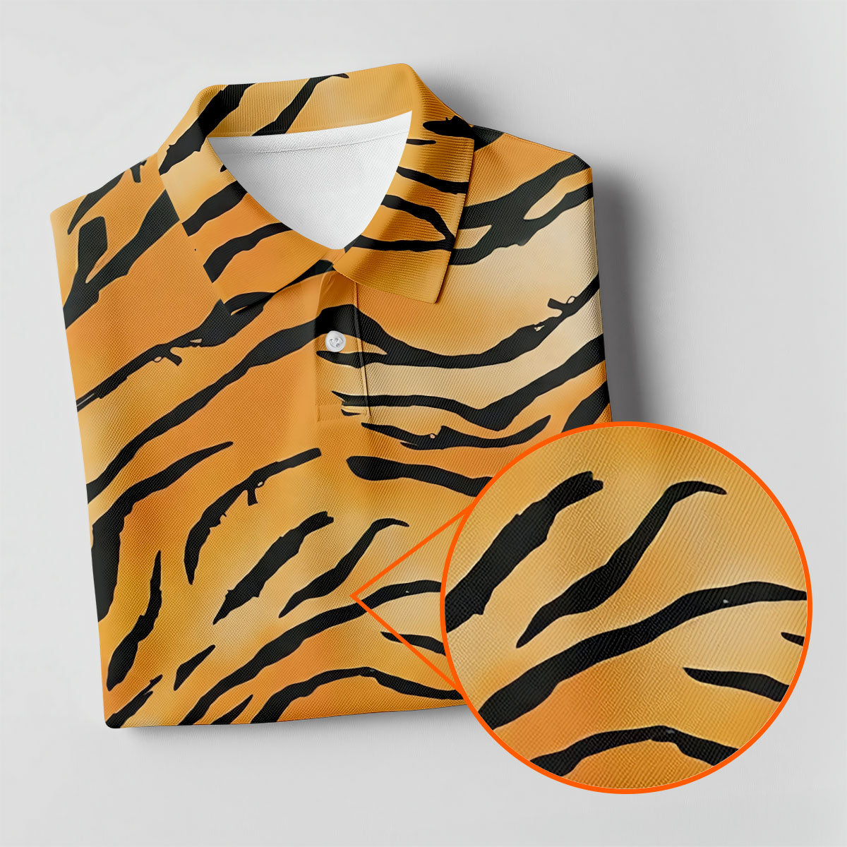 Tiger Stripe Pattern Hawaiian Golf Shirt, Men's Funny Golf Shirts, Golf Shirts For Men