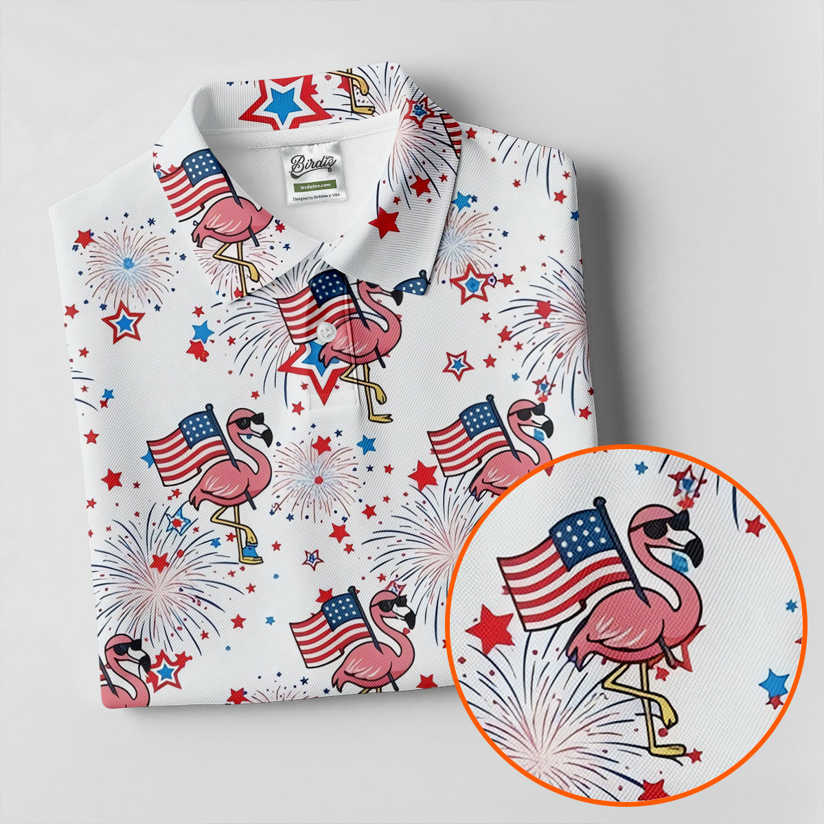 Patriotic Flamingo American Flag Polo Shirt, Womens Golf Polo, Golf Shirts For Women