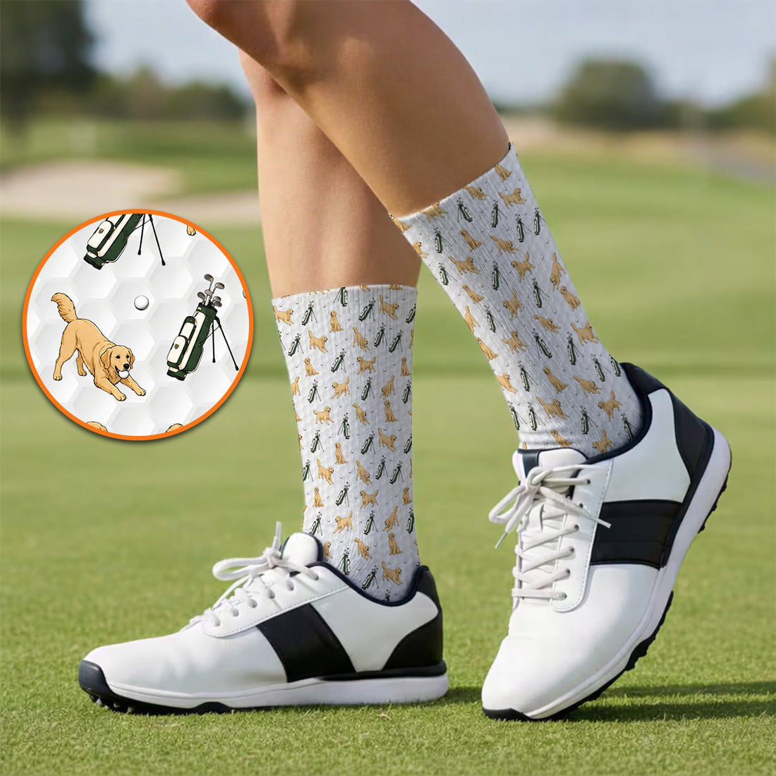 Funny Golden Retriever Pattern Golf Sock, Golden Retriever Golf Socks For Golfer, Dad Golf Gift