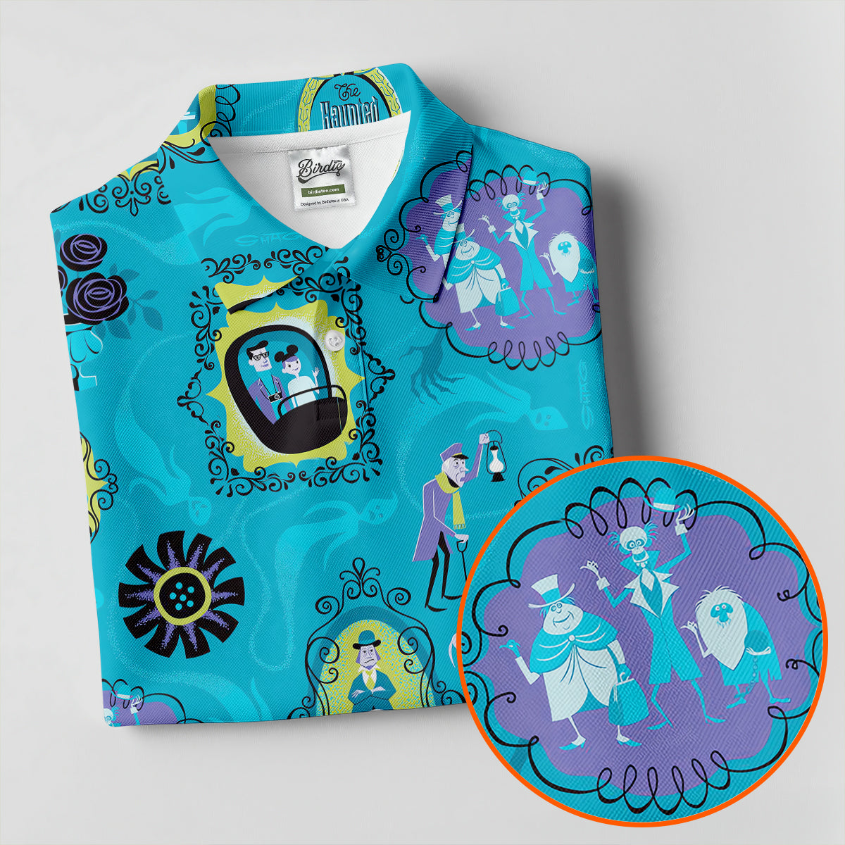 Blue Ghost Portrait Gallery Halloween Polo Shirt, Golf Polo For Women, Ladies Golf Shirts