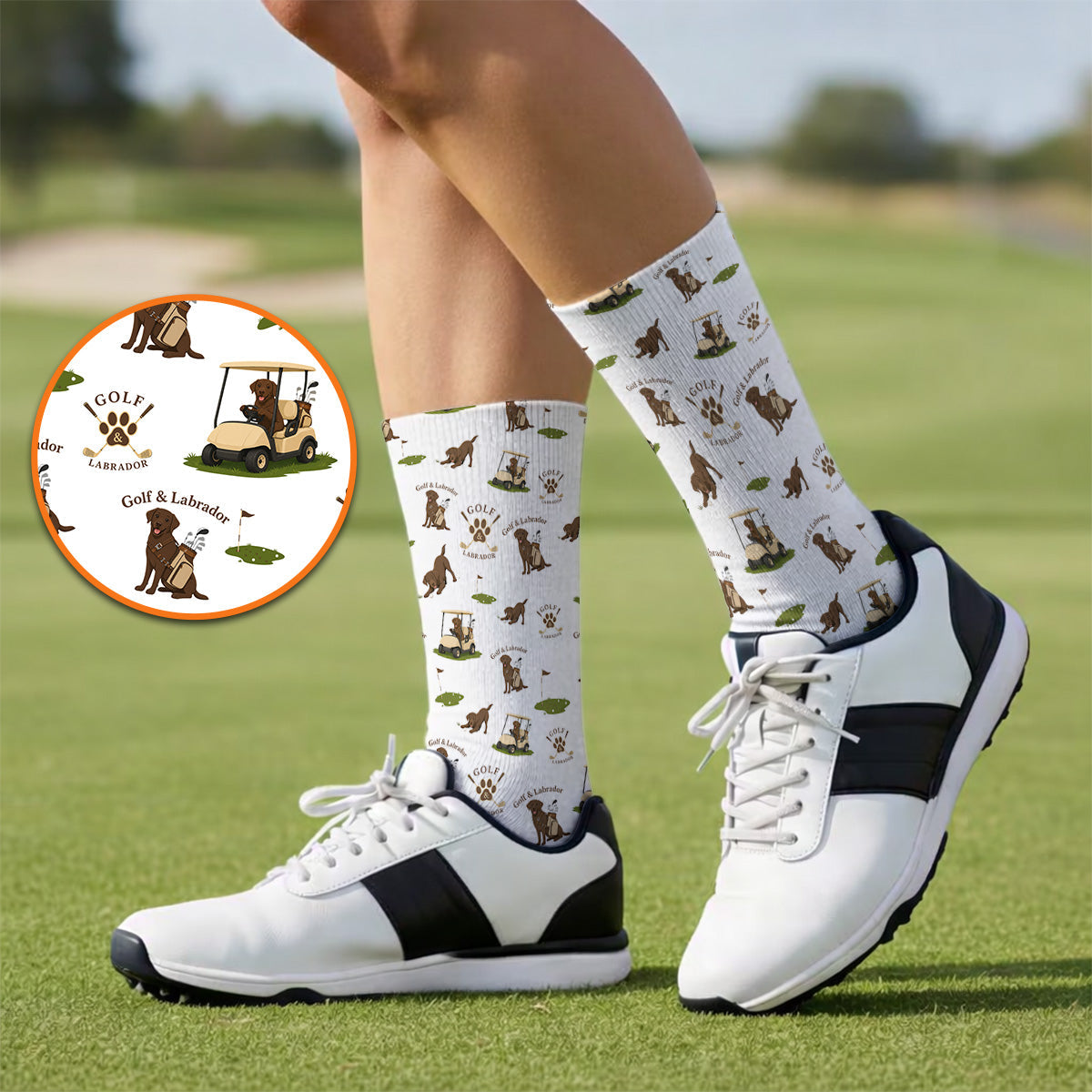 Labrador Pattern Golf Sock, Funny Dog Golf Crew Socks, Crazy Golf Gift For Golfer