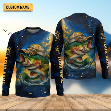 Bass Fishing Shirt, Camo Long Sleeve Shirt, SPF Shirt For Men, Gift For Fisherman
