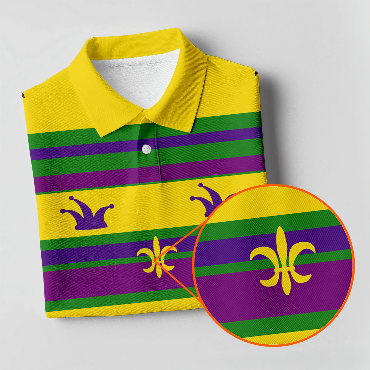 Mardi Gras Fleur De Lis Purple Green Gold Horizontal Stripes Women's Golf Shirts, Ladies Golf Polos